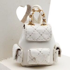 Labubu Sized Elegant White Quilted Mini Backpack